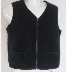 Vtg Casual Corner Boho Black Wool Sleeveless  Vest with Zipper, Pockets W Med